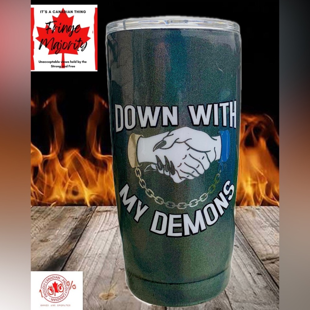 Down with my demons stainless steel epoxy tumbler burnished metal look,insulated